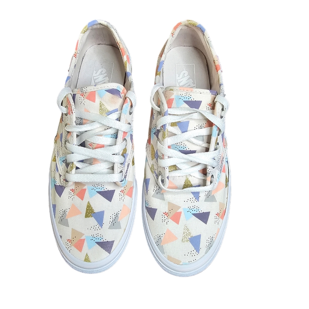 Vans women's cream patchwork colour laceup sneakers size 10